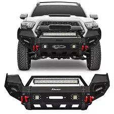 Front Bumper Offroad Guard w/Winch Plate LED Lights For 2016-2023 Toyota Tacoma