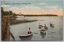 Postcard - Boating on Lake Parker Lakeland Florida FL 1910s Vintage Rowboat