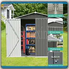 Outdoor Metal Storage Shed House 6/10/9/8 ft Garden Shed With LED Work Light NEW