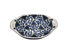 Blue Rose Polish Pottery Oval Serving Dish with Handles Unikat Signed