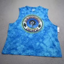 Grateful Dead Shirt Mens 3XL Blue Sleeveless Skeleton Skull Y2K Tie Dye Biker