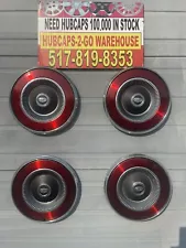 1972-80 Ford Maverick 14” Burgundy Comet Hubcaps Set 4 Rare Beautiful Stainless.