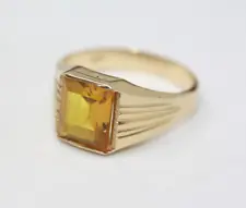Statement Genuine 10K Solid Yellow Gold Men's 2.62 ct Faceted Citrine Ring Sz 10