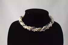 Freshwater 3 Strand Twist Black Peacock and White Rice Pearl Choker Necklace