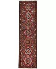 Rare Geometric Style Oriental Runner Rug Hallway Decor Wool Carpet 3'4x12'7 ft