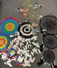 Lot of 25 Various Dream Catchers Feathers Beads Crochet Lace Wall Hanging 9" 21"