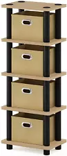 4-Bins System Rack, Oak/Black/Light Brown, 7.7″D X 11.3″W X 28.8″H