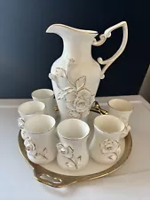 Beautiful Ceramic Tea Set White/Gold Flower Print