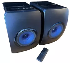 KEF LS50 Wireless Powered Bookshelf Speakers Pair - Gloss Black/Blue