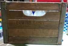 Erwin's Dairy ~ Wooden 12 Bottle Milk Crate with Bottles & 7 Lids