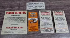 Vtg Lot of 5 Advertising Pharmacy Drug Store Product Labels Olive Oil, Gargle