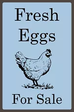 Fresh Eggs For Sale, Vintage Style New Metal Sign Plaque, Chicken Blue Portrait