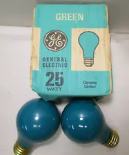 2 Vintage General Electric GREEN 25 watt Light Bulbs, Ceramic Coated, Tested