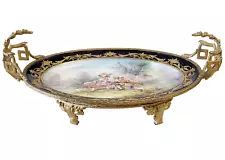 XL Antique FRENCH Hand Painted SEVRES PORCELAIN CHARGER CENTERPIECE Oval PLATE