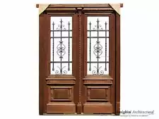 DOUBLE FRONT DOOR WITH WROUGHT IRON INSERTS. A1219CA