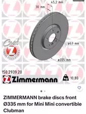 ZIMMERMANN brake discs front Ø335 mm for Mini Mini convertible Clubman