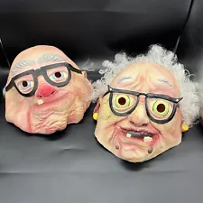 2 RARE Grandpa & Grandma Masks Rubies Couple Cos Play Adult Old Man Woman Funny