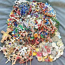 Vintage Broken Rosary 7 LB + Lot for Repair Or Parts Medals,Beads,Crucifixes