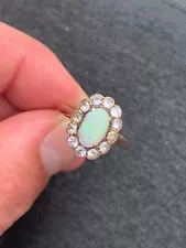 9ct gold natural opal white spinel cluster ring antique