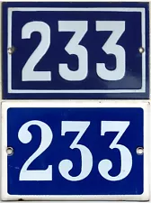 Old blue French house number 233 door gate wall fence street sign plate plaque