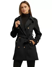 Wantdo Women's Double Breasted Pea Coat Winter Mid-Long Trench Coat with Belt