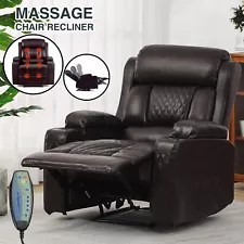 Brown PU Massage Recliner Chair Lazy Boy Sofa Heat Home Theater Seating w/Remote