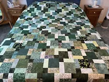 Queen Size Patchwork Quilt Top, Greens, 71" x 84", Quilt Tops for Sale