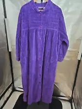 Blair Soft Purple Chenille Women's Housecoat Button Front Texted Stripe Size 3XL