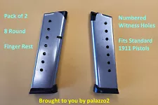 Two 1911 Stainless Steel Magazines 8 round, 45 ACP NEW! Fit Colt, Wilson, Kimber