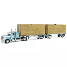 1/64 Blue Peterbilt 389 36in Flattop w/ Dual Flatbeds & Hay Load DCP 60-1831