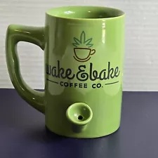 wake & bake COFFEE CO. Green Logo Ceramic Coffee Mug 10oz Cup Novelty