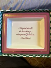 Two's Company Wise Sayings Porcelain Tray Coco Chanel Pink Trinket Dish New/Box