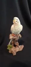 PARAKEET ON BRANCH Resin Collectible Figurine Light Blue Pastel Hand Painted