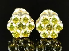 2.00CT Lab Created Canary Diamond Cluster Stud Earrings 14K Yellow Gold Plated