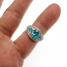 Paraiba Tourmaline Colored Cz Sterling Silver RIng Size 7