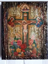 Jesus Christ on Crucifix Icon- Orthodox Handmade Antique Style Icons