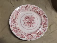 Antique 19th C ~9" Red Transferware "Birds" Pattern Ironstone Dinner Plate