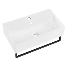 Claire 22" Wall-Mount Bathroom Sink with Black Towel Bar