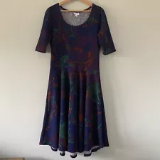 LuLaRoe Nicole Dress Size Large Geometric Scoop Neck Mid Sleeve A Line Jersey