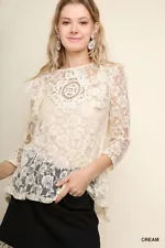 Umgee Womens Lace Top Blouse Size M Crochet Boho Victorian Romantic Ivory