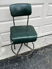 Vtg Industrial METAL Drafting Stool Chair Art Deco Modern Antique green swivel