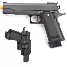 FULL SIZE METAL AIRSOFT SPRING PISTOL HAND GUN w/ HARD SHELL HOLSTER 6mm BB BBs