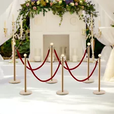 USED!!!!!6PCS Stanchion Set/Post/Rope Velvet Velour Crowd Control Queue Barriers