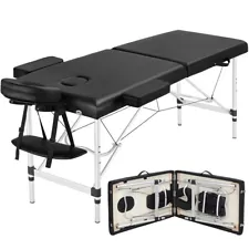 Aluminum Adjustable Massage Table Portable Salon Bed Spa Table Black Renewed