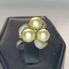 Vintage Sterling Silver 925 Dual Faux Pearl Ring