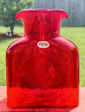 Blenko 2024 Ruby Red Glass Double Spout Water Bottle 8”