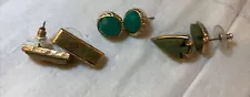 3 pairs of earrings fashion studs green and gold jewelry euc For Pierced Ears