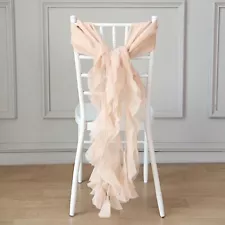 Nude Premium Curly Chiffon CHAIRS Covers Cap SASHES Bows Ties Wedding Sale