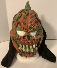 Scary Evil Haunting Pumpkin Head Face Mask Costume Theater Halloween Fangs Teeth