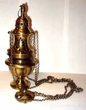 BRASS TRIPLE CHAIN CHURCH CENSER THURIBLE INCENSE BURNER CHRISTIAN CATHOLIC